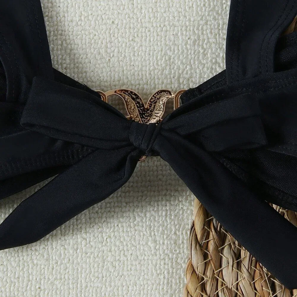 Black Cute Women's Sexy Starfish Decor Bikini Set